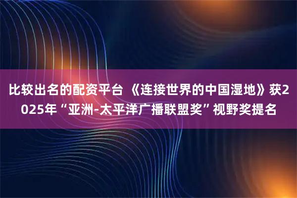 比较出名的配资平台 《连接世界的中国湿地》获2025年“亚洲-太平洋广播联盟奖”视野奖提名